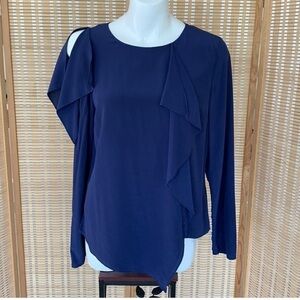 Nicole Miller Artelier ROYAL Blue 100% Silk Cold Shoulder Blouse, s L